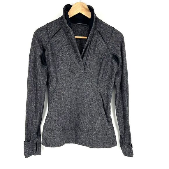 Lululemon Top Size 4 Womens Gray Heathered Herringbone Base Runner 1/2 Zip Rulu - Picture 1 of 8